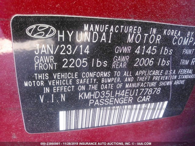 KMHD35LH4EU177878 - 2014 HYUNDAI ELANTRA GT RED photo 9