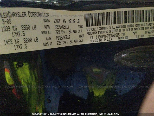 1J8HR48N75C589515 - 2005 JEEP GRAND CHEROKEE LAREDO/COLUMBIA/FREEDOM 蓝色 照片 9