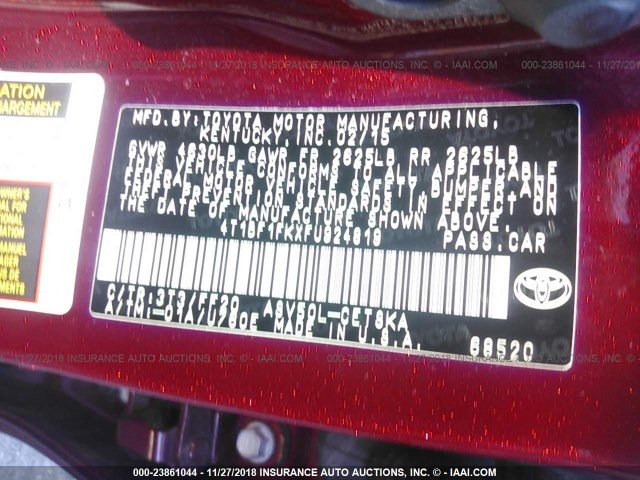 4T1BF1FKXFU924819 - 2015 TOYOTA CAMRY LE/XLE/SE/XSE RED photo 9