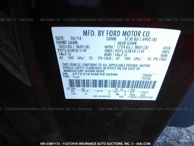 1FTEX1EM4EKE35599 - 2014 FORD F150 SUPER CAB RED photo 9