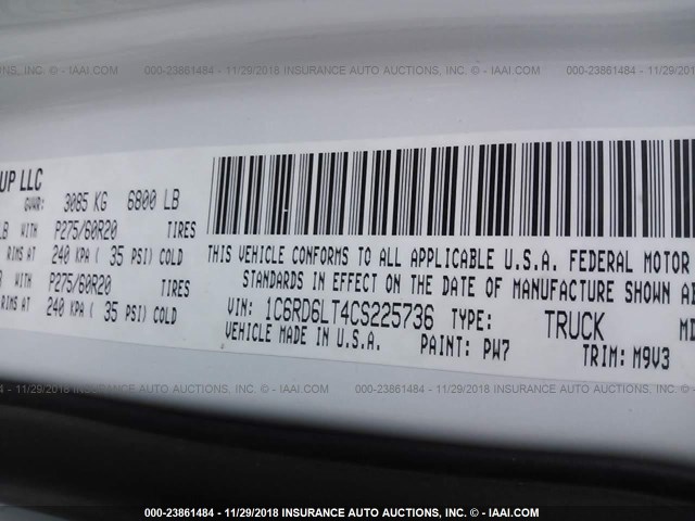 1C6RD6LT4CS225736 - 2012 DODGE RAM 1500 SLT WHITE photo 8