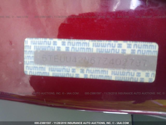 5TEUU42N67Z402797 - 2007 TOYOTA TACOMA ACCESS CAB წითელი ფოტო 9