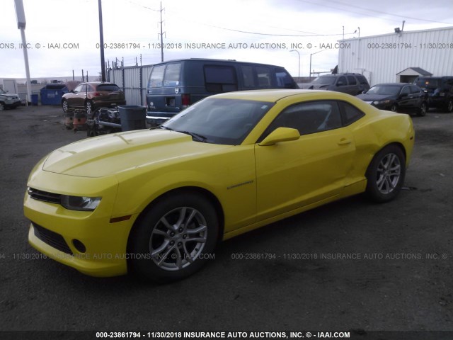 2G1FB1E33F9181874 - 2015 CHEVROLET CAMARO LS YELLOW photo 2