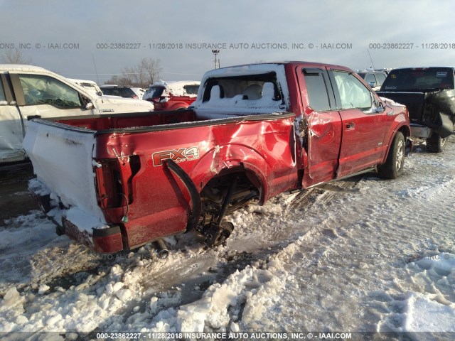 1FTEX1EP9FFA91403 - 2015 FORD F150 SUPER CAB RED photo 4