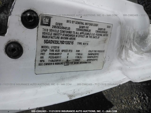 1GBDV13W58D206237 - 2008 CHEVROLET UPLANDER INCOMPLETE WHITE photo 9