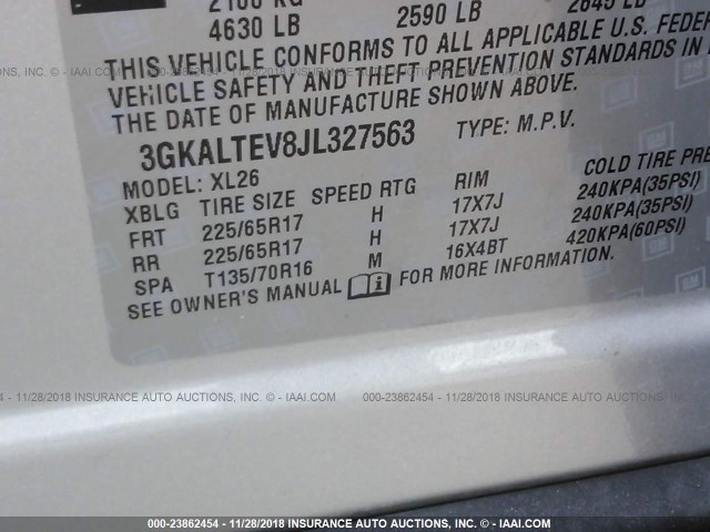 3GKALTEV8JL327563 - 2018 GMC TERRAIN SLE SILVER photo 9