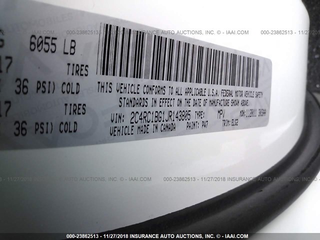 2C4RC1BG1JR143805 - 2018 CHRYSLER PACIFICA TOURING L Սպիտակ լուսանկար 9