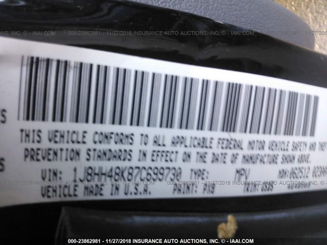 1J8HH48K87C699730 - 2007 JEEP COMMANDER 黑色 照片 9