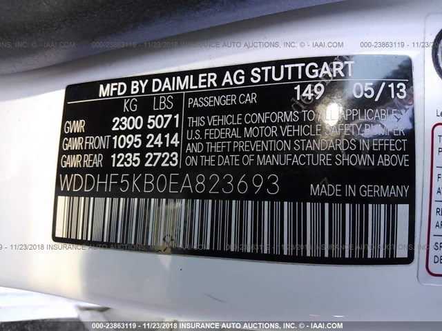 WDDHF5KB0EA823693 - 2014 MERCEDES-BENZ E 350 WHITE photo 9