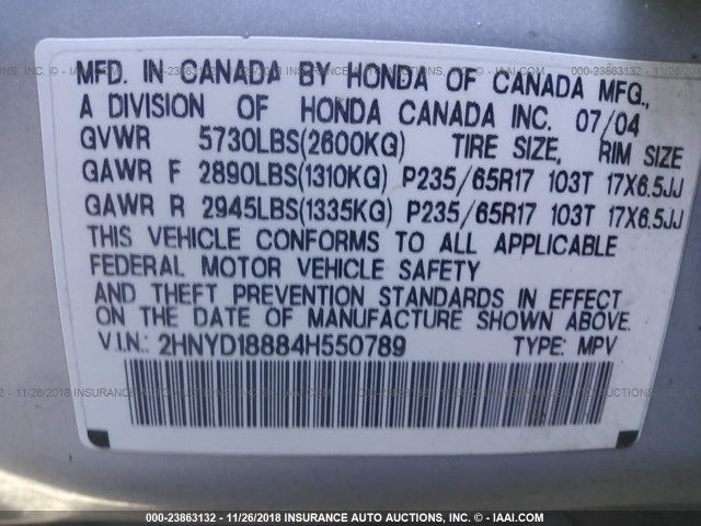 2HNYD18884H550789 - 2004 ACURA MDX TOURING SILVER photo 9