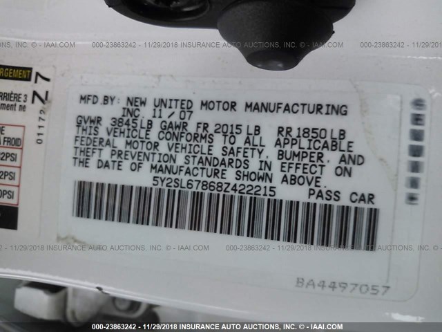 5Y2SL67868Z422215 - 2008 PONTIAC VIBE WHITE photo 9