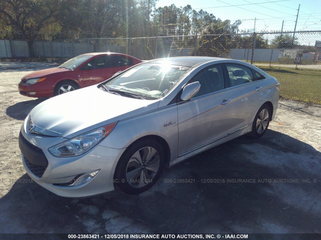 KMHEC4A48EA109910 - 2014 HYUNDAI SONATA HYBRID SILVER photo 2