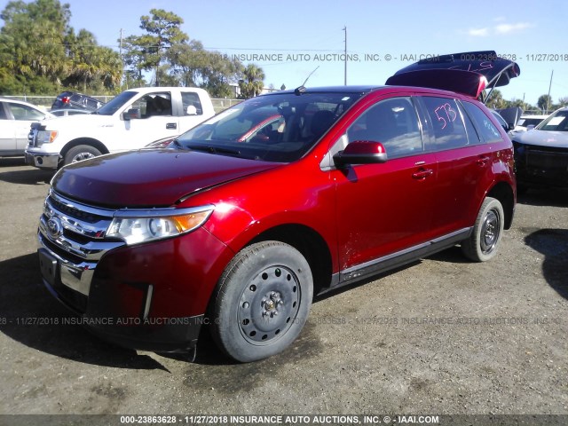 2FMDK3JC9EBA14406 - 2014 FORD EDGE SEL RED photo 2