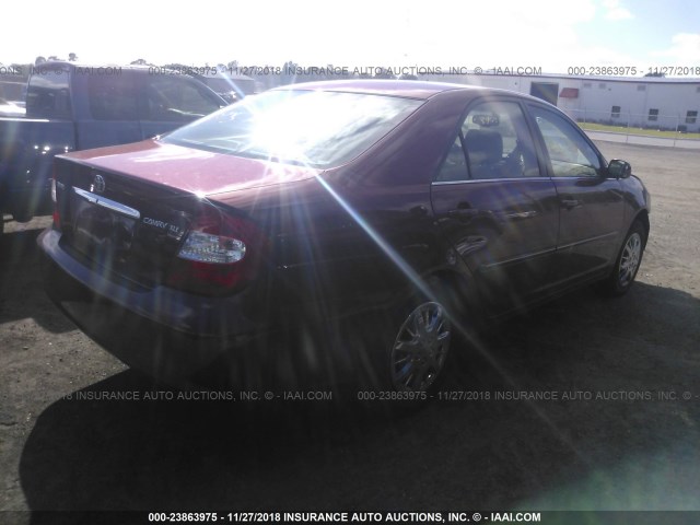 4T1BE32K22U045118 - 2002 TOYOTA CAMRY LE/XLE/SE BURGUNDY photo 4