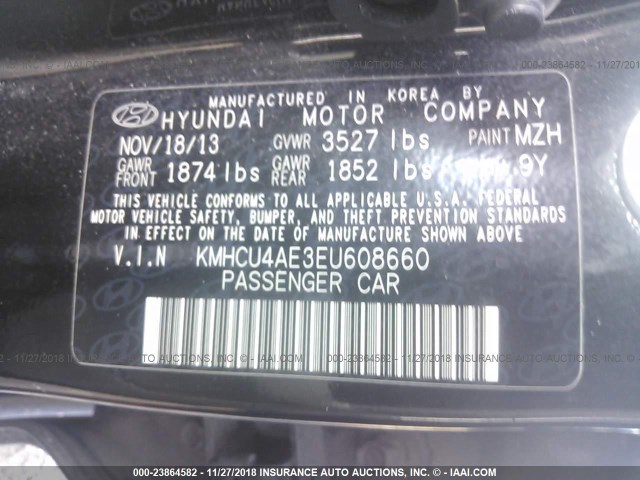 KMHCU4AE3EU608660 - 2014 HYUNDAI ACCENT GLS/SE BLACK photo 9