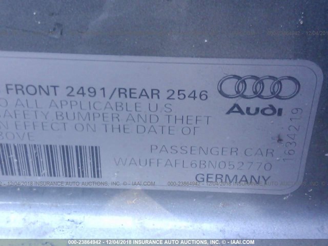 WAUFFAFL6BN052770 - 2011 AUDI A4 PREMIUM PLUS GRAY photo 9