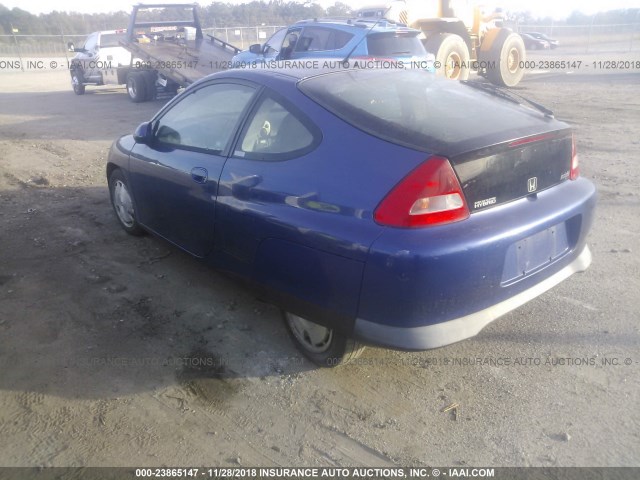 JHMZE14742T000458 - 2002 HONDA INSIGHT BLUE photo 3