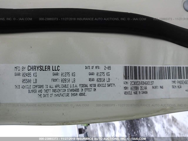 2C3KK53V69H603197 - 2009 CHRYSLER 300 TOURING CREAM photo 9