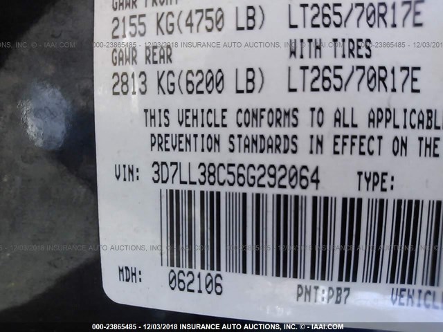 3D7LL38C56G292064 - 2006 DODGE RAM 3500 ST/SLT BLUE photo 9