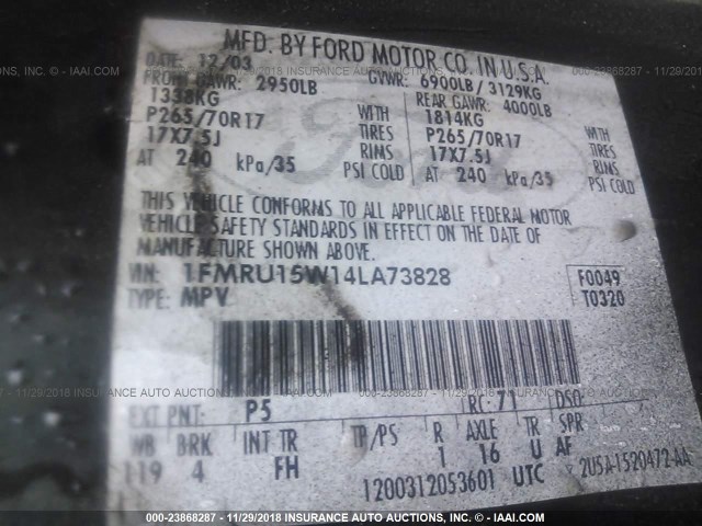 1FMRU15W14LA73828 - 2004 FORD EXPEDITION XLT BLACK photo 9