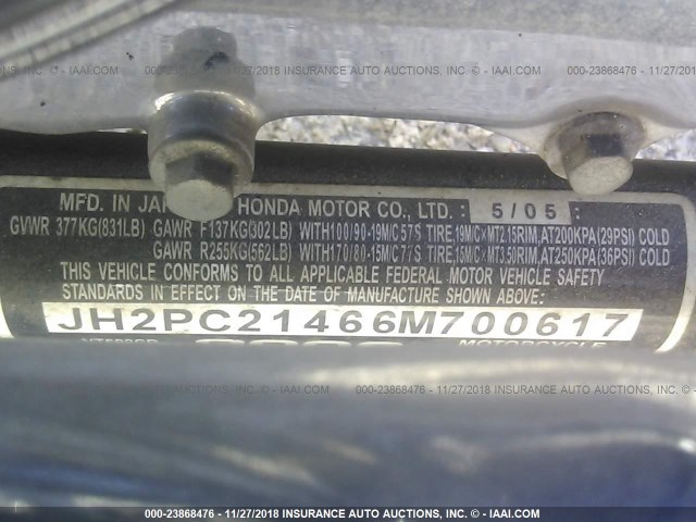 JH2PC21466M700617 - 2006 HONDA VT600 CD SILVER photo 10