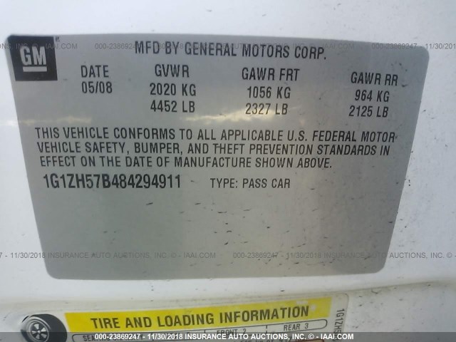 1G1ZH57B484294911 - 2008 CHEVROLET MALIBU 1LT 白色 照片 9