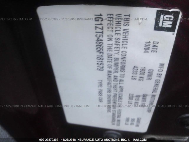 1G1ZT54865F181579 - 2005 CHEVROLET MALIBU LS RED photo 9