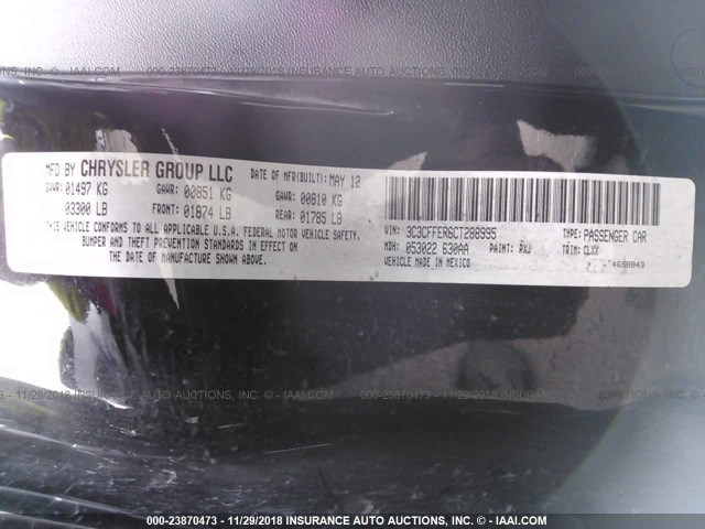 3C3CFFER6CT288995 - 2012 FIAT 500 LOUNGE BLACK photo 9