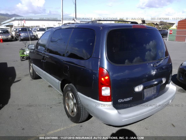 4N2ZN15T11D815641 - 2001 NISSAN QUEST GXE BLUE photo 3