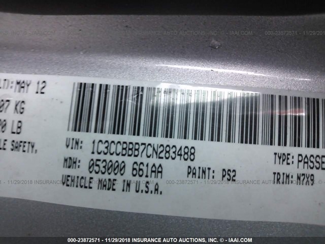 1C3CCBBB7CN283488 - 2012 CHRYSLER 200 TOURING SILVER photo 9