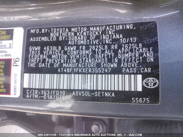 4T4BF1FKXER355247 - 2014 TOYOTA CAMRY L/SE/LE/XLE Boz foto 9