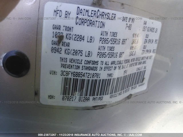 3C8FY68854T210701 - 2004 CHRYSLER PT CRUISER LIMITED SILVER photo 9