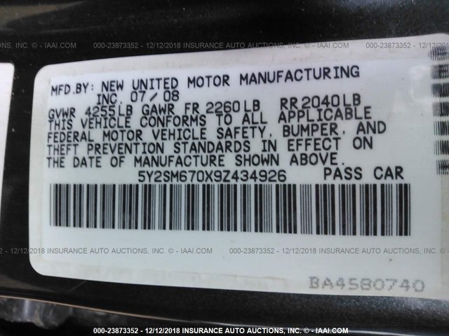 5Y2SM670X9Z434926 - 2009 PONTIAC VIBE GRAY photo 9