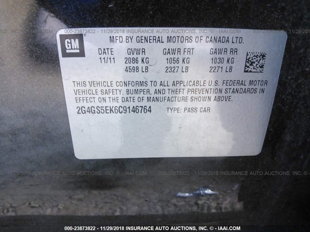 2G4GS5EK6C9146764 - 2012 BUICK REGAL PREMIUM BLACK photo 9