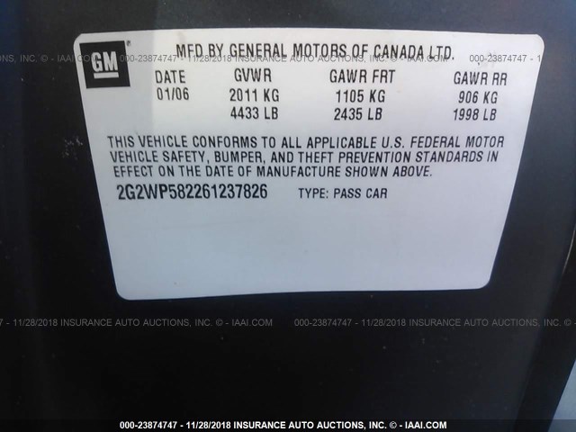 2G2WP582261237826 - 2006 PONTIAC GRAND PRIX ლურჯი ფოტო 9