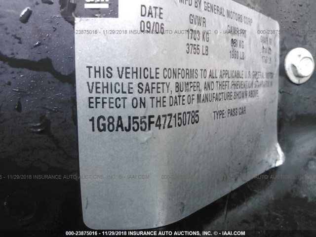 1G8AJ55F47Z150785 - 2007 SATURN ION LEVEL 2 SILVER photo 9