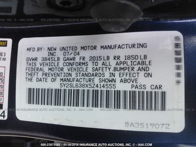 5Y2SL638X5Z414555 - 2005 PONTIAC VIBE BLUE photo 9