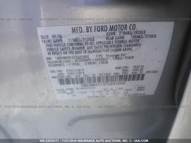 1MEHM42137G605800 - 2007 MERCURY MONTEGO PREMIER BLUE photo 9