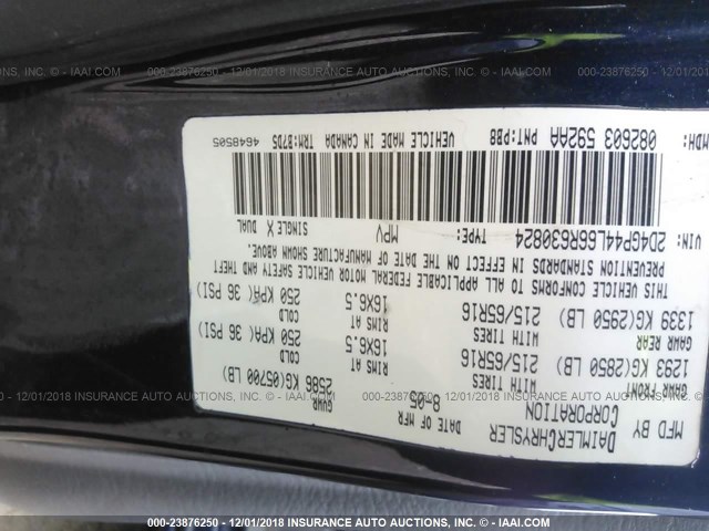 2D4GP44L66R630824 - 2006 DODGE GRAND CARAVAN SXT BLUE photo 9