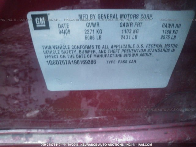 1G6DZ67A190169386 - 2009 CADILLAC STS RED photo 9