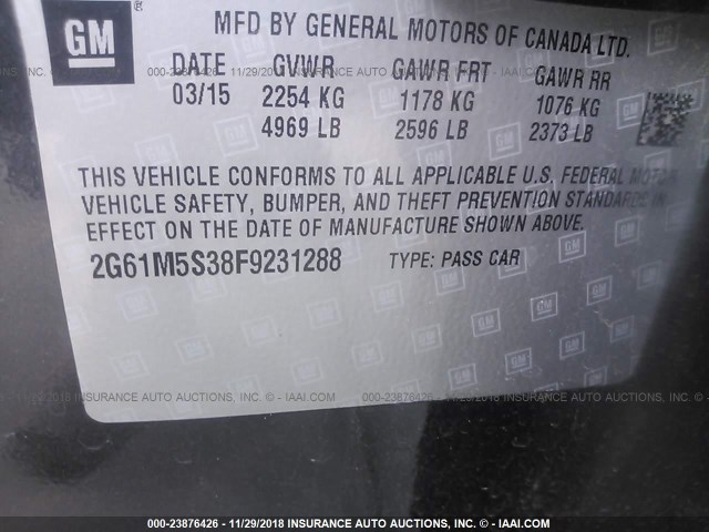 2G61M5S38F9231288 - 2015 CADILLAC XTS LUXURY COLLECTION GRAY photo 9
