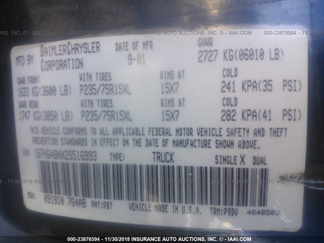 1B7HG48NX2S516993 - 2002 DODGE DAKOTA QUAD SLT BLUE photo 9