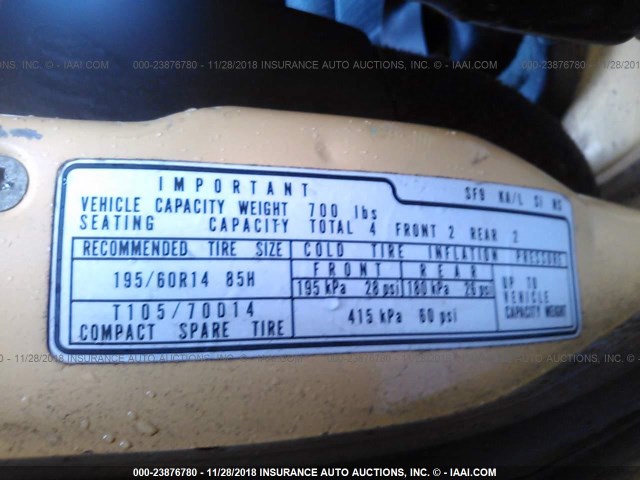 JHMBA4133KC013489 - 1989 HONDA PRELUDE 2.0SI/2.0S YELLOW photo 9