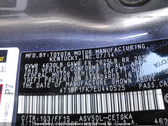 4T1BF1FK7EU440525 - 2014 TOYOTA CAMRY L/SE/LE/XLE 灰色 照片 9