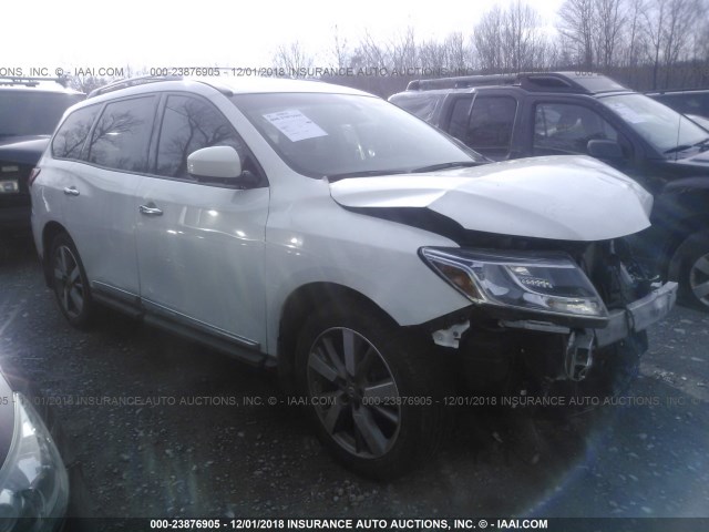 5N1AR2MM7EC714776 - 2014 NISSAN PATHFINDER S/SV/SL/PLATINUM WHITE photo 1