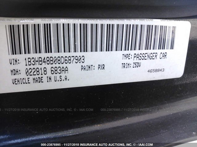 1B3HB48B08D687903 - 2008 DODGE CALIBER SXT BLACK photo 9