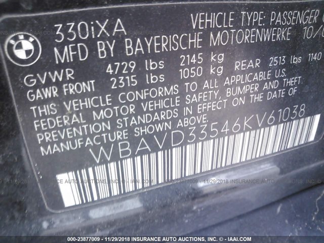 WBAVD33546KV61038 - 2006 BMW 330 XI BLACK photo 9