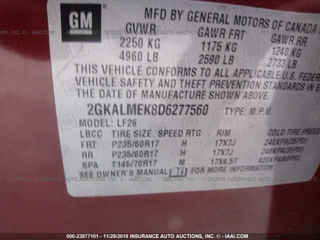 2GKALMEK8D6277560 - 2013 GMC TERRAIN SLE RED photo 9