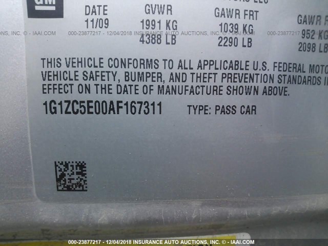 1G1ZC5E00AF167311 - 2010 CHEVROLET MALIBU 1LT 银色 照片 9