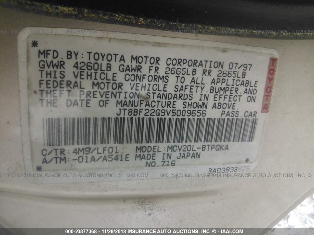 JT8BF22G9V5009656 - 1997 LEXUS ES 300 GOLD photo 9